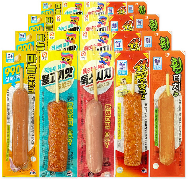 [푸드원스토어] 편의점 핫바 세트 불고기4+휠터치4+숯불4+마늘4+톡소시지4 사조 오양 대림, 70g, 20개