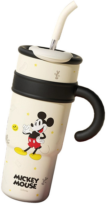 디즈니 미키마우스 대용량 더블 드링크 보온 보냉 텀블러, 1개, 크림 + 블랙, 1200ml