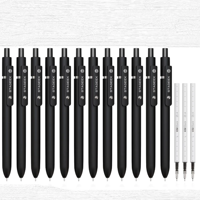 국내발송[본품+리필3개] STAGEEK 스테이지크 젤펜 볼펜 0.7mm 미국 스타긱, 1개, 올블랙[본품12개+리필3개] - 쿠팡