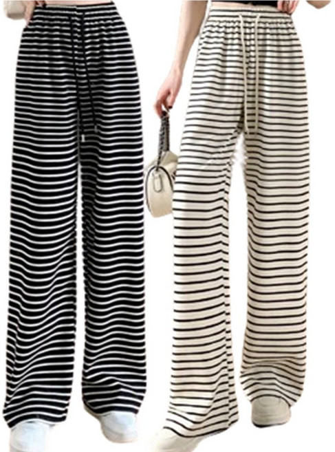 온미올렛 여성 홈웨어 바지 스트라이프 와이드 모달 밴딩 팬츠 2종 세트