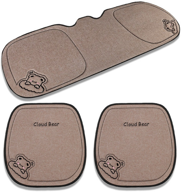 더반디 귀여운 곰돌이 인테리어 자동차 방석 앞좌석 뒷좌석 세트, 1세트, 클라우드 브라운