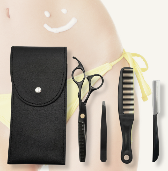 플러스앤마이너스 음모숱가위 올인원 세트 Y존 제모 셀프왁싱 미용 비키니라인 음모관리, 1개, 숱가위+트리머+트위저+빗+파우치