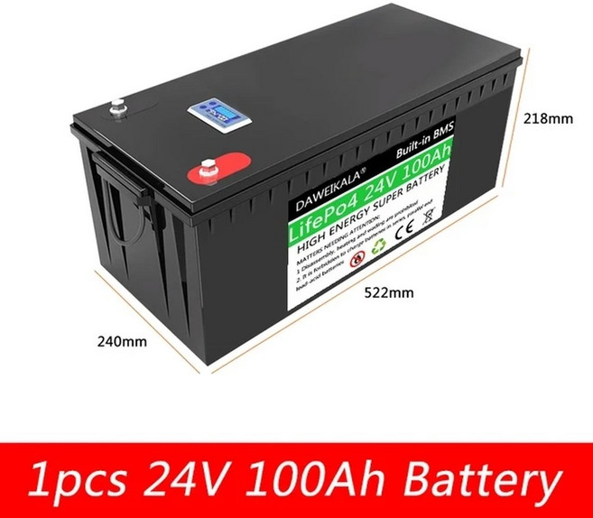 12V 24V 36V 48V 200AH 인산철 배터리 내장 BMS 탑재 태양광 발전 시스템 RV 캠핑카 골프 카트 오프로드, 24V Battery, 1