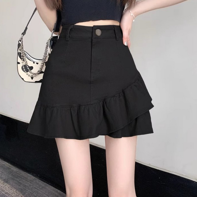 쁘띠꼬모 여성 하이웨스트 A라인 스커트 프릴 장식 캐주얼 스커트 GX1022702