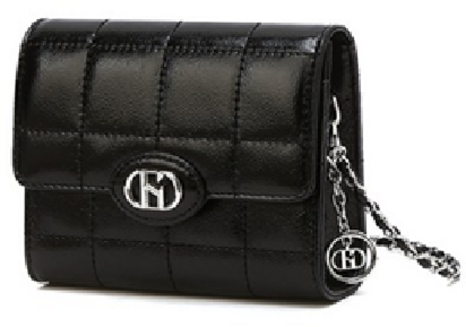 헤지스 H20크링클 실버체인 글로시퀼팅 가죽 실버체인 미니크로스백 휴대폰 수납