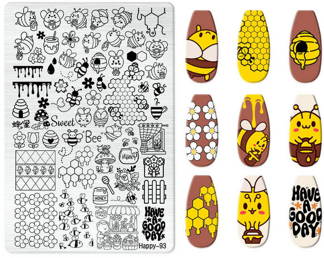 네일 템플릿 아트 스탬프 플레이트 날개 소녀 만화 개 꿀벌 기하학적 줄무늬 패턴 전송 Diy 도구 인쇄 매니큐어 디자인, 옵션08) HP-93, 1개