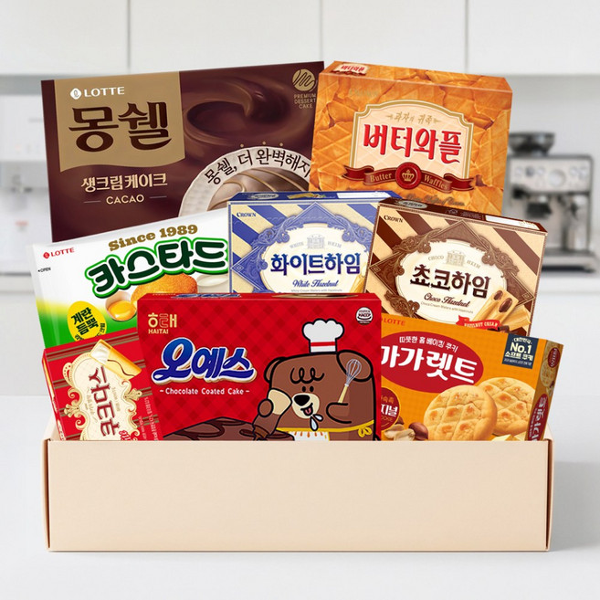 사무실 탕비실팩 과자세트 (몽쉘 오예스 카스타드 마가렛트 쵸코하임 화이트하임 버터와플 쿠크다스), 1세트, 8종