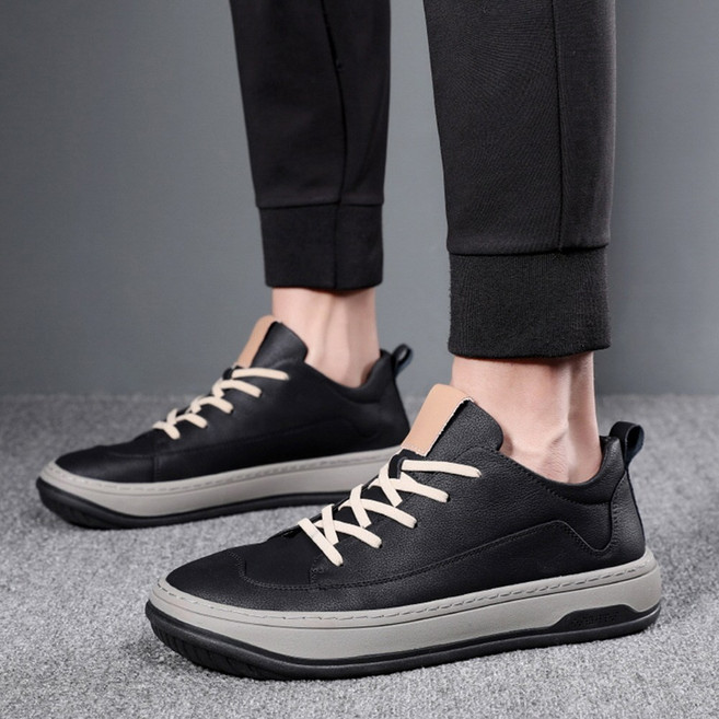 지디오 남성 가죽 스니커즈 4CM 키높이 통굽 운동화 레이스업 라운드토 발편한 단화 사계절 남자 신발