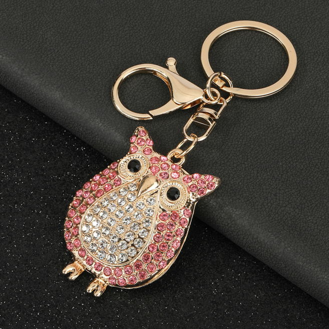 다모올 큐빅 부엉이 키링 차키 가방 포인트 악세서리, 분홍색