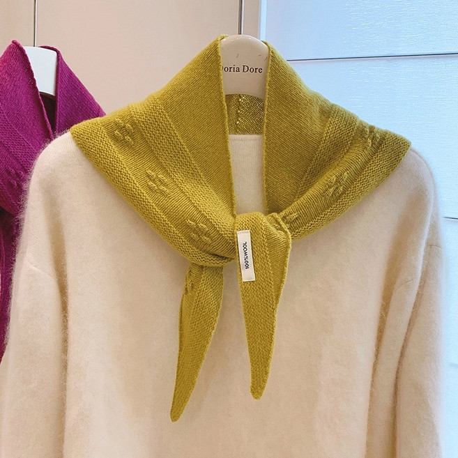 젬버트 여성 고급 부드러운 꽈배기 울100% 니트 숄 삼각 스카프 머플러