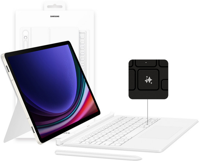 삼성 정품 갤럭시 탭 S10 라이트 AI 터치패드 키보드 북커버 케이스 S10 FE/S9 FE/S9 호환, 화이트, 1개