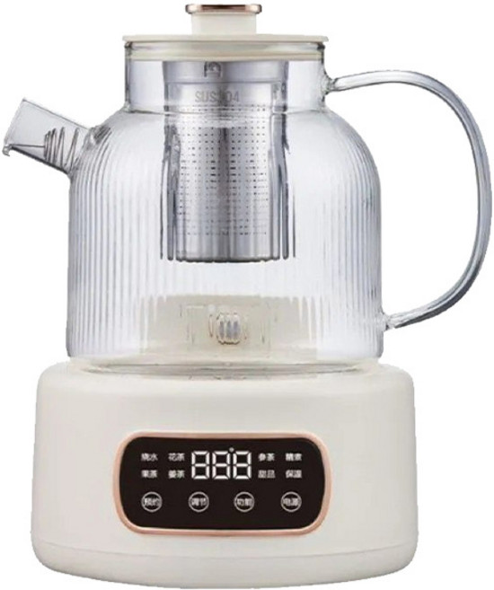 全玻璃養生壺 - 食品級材質 24小時恆溫養生壺, 白色, 1個, 1.2L
