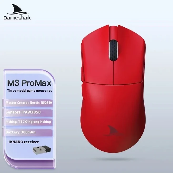 Darmoshark M3 PRO MAX 무선 블루투스 게이밍 마우스 PAW3950 30000DPI 인체공학적 광학 컴퓨터 노트북 4K, 01 M3 ProMax-Red