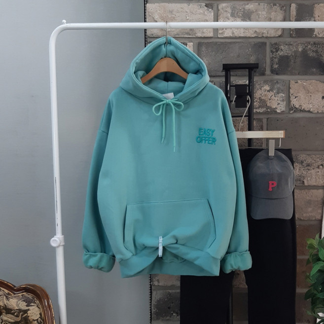 상상그이상 여성용 국내제작 오퍼 후드 예쁜 색감 파스텔 컬러 자수레터링 포인트 도톰 포근한 루즈핏 후드 맨투맨