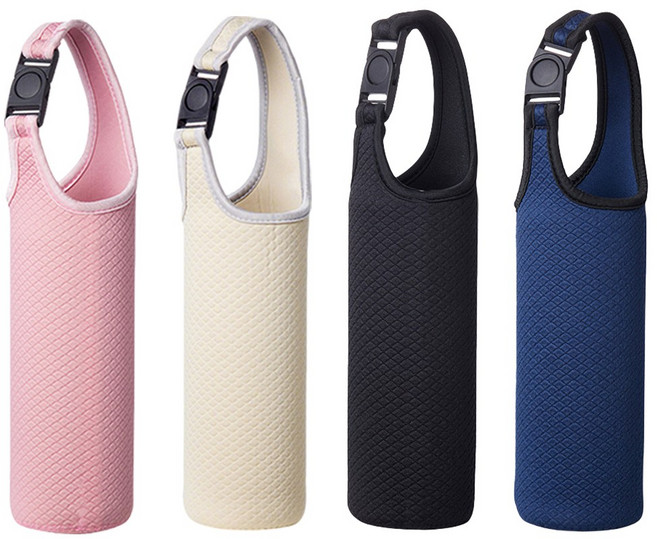 투데이리빙 4p 세트 휴대용 핸디 보틀 텀블러 파우치 핸디형 물병 가방 등산 산책 손잡이 물통 주머니, 4개, R98579A(핑크+크림+블랙+네이비