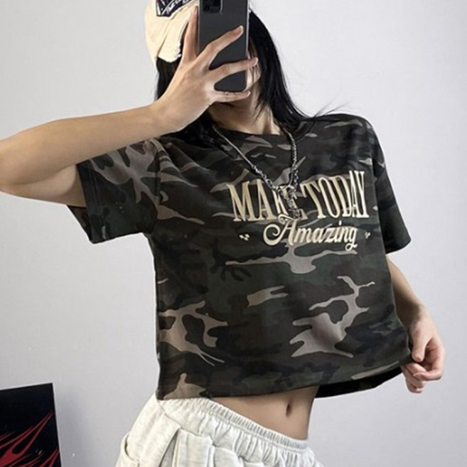 [주식디디댄스] M 카모 크롭 댄서복 스트릿 댄스복 공연복 KPOP 방송의상 걸스힙합