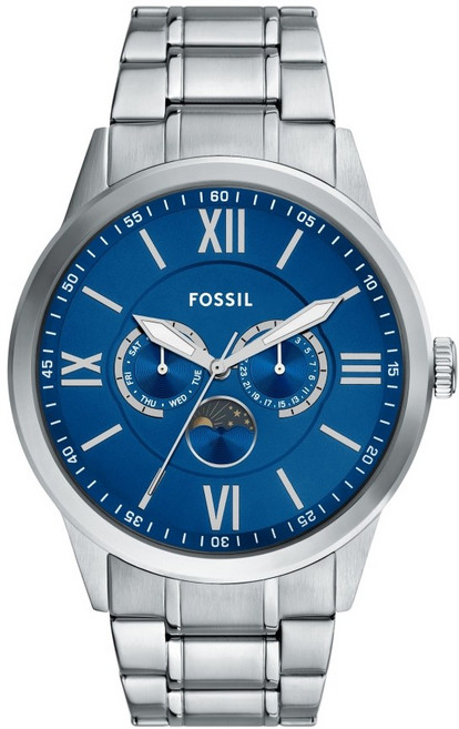 FOSSIL Flynn 日月星辰藍色三眼紳士腕錶 BQM7087