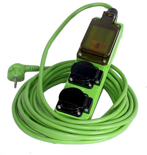 원스탑 방우형 전기연장선 누전차단기 멀티탭 캠핑리드선 2구, 1개, 9m, 그린