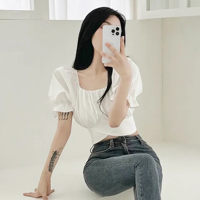 에스알비 벌룬 크롭 블라우스