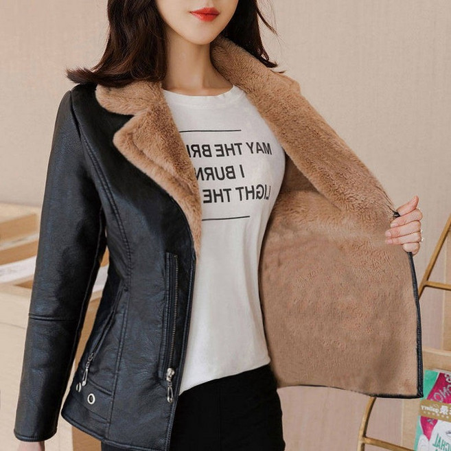 쩐쿠 여성 인조가죽 퍼안감 무스탕 자켓 겨울 레더 아우터 T222