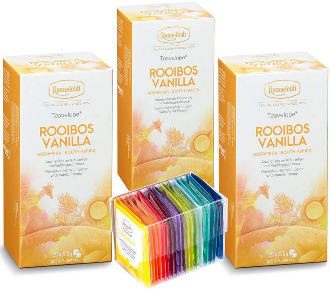 로네펠트 티벨롭 루이보스 바닐라 허브티 25티백 X 3팩 75티백 컬러풀 셀렉션 샘플 세트, 25개입, 37.5g
