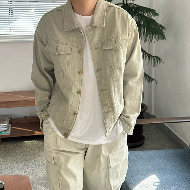 르위 오버핏 코튼 트러커 자켓 간절기 투포켓 남녀공용