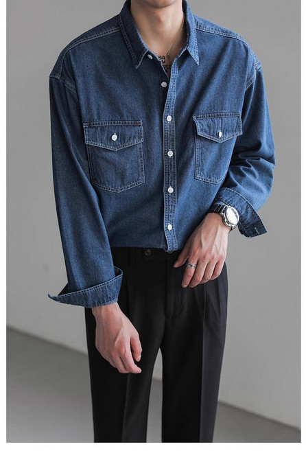 Tagi 남성 빅사이즈 데님 셔츠 청셔츠 긴팔 봄가을 남방 청남방 오버핏 캐주얼 데님