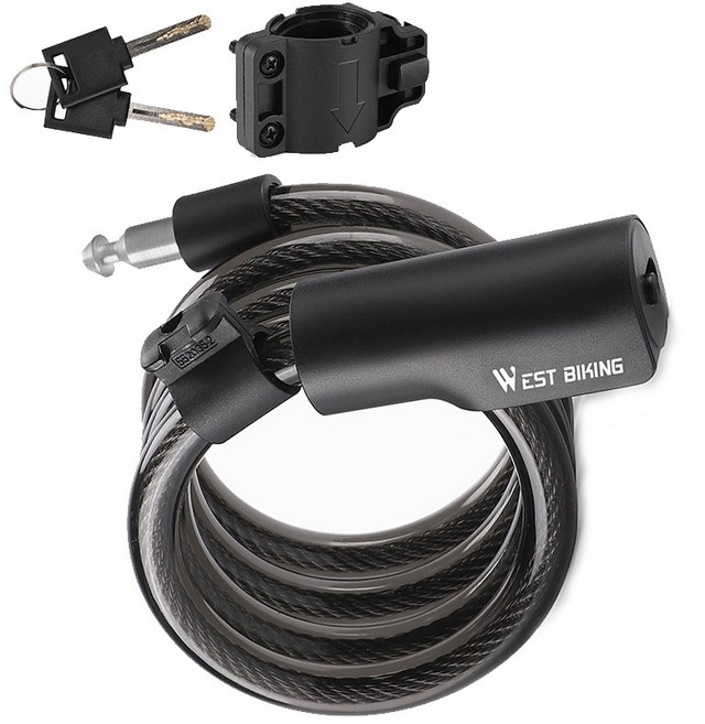 시그니처베이지 자전거 킥보드 열쇠키 자물쇠 와이어 락 도난방지 YPZ100, 1개, 크리스탈 블랙