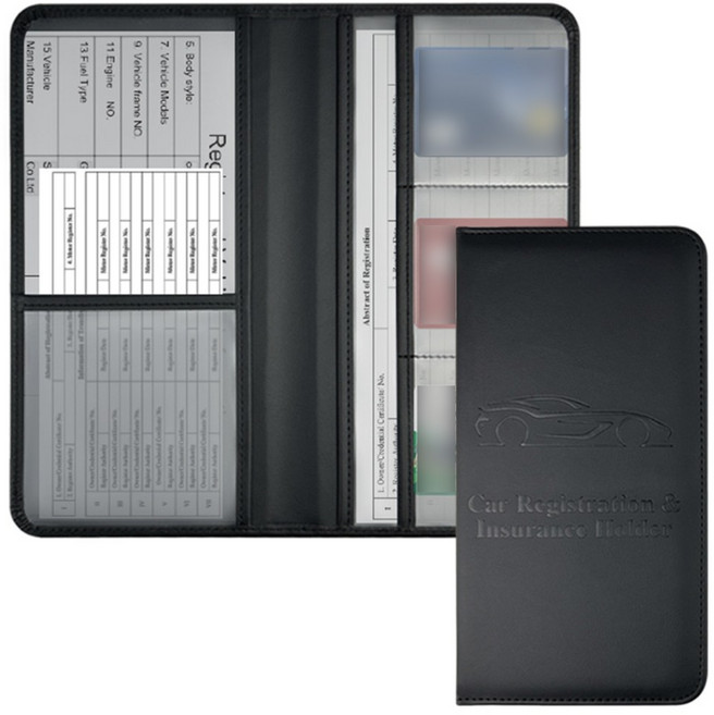자동차 문서 종이 폴더 가죽 차량 등록 정리함 5.15x9.56인치, 검은, 흑색의