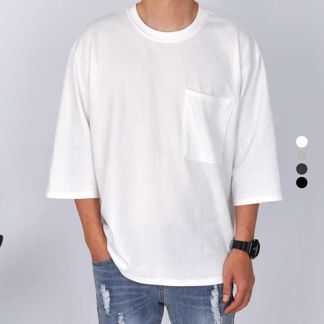 가이스토리 남성용 오버핏 마커 박스 7부 티셔츠