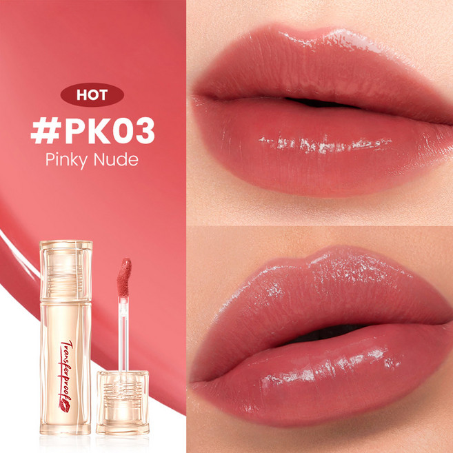 립 글로스 FOCALLURE 글레이즈 샤인 리퀴드 립스틱 워터프루프 경량 전이 방지 모이스처라이징 틴트 메이크업, [03] PK03, 1개