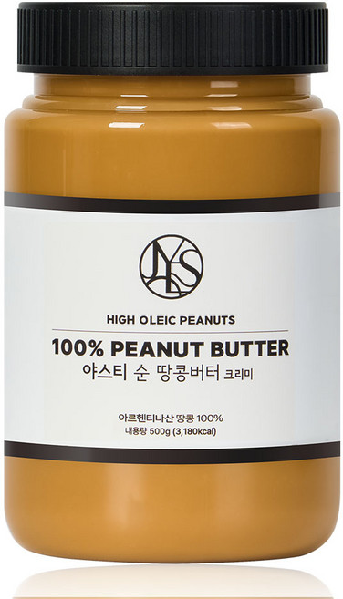 야스티 순 땅콩버터 크리미 100% 무첨가, 500g, 1개