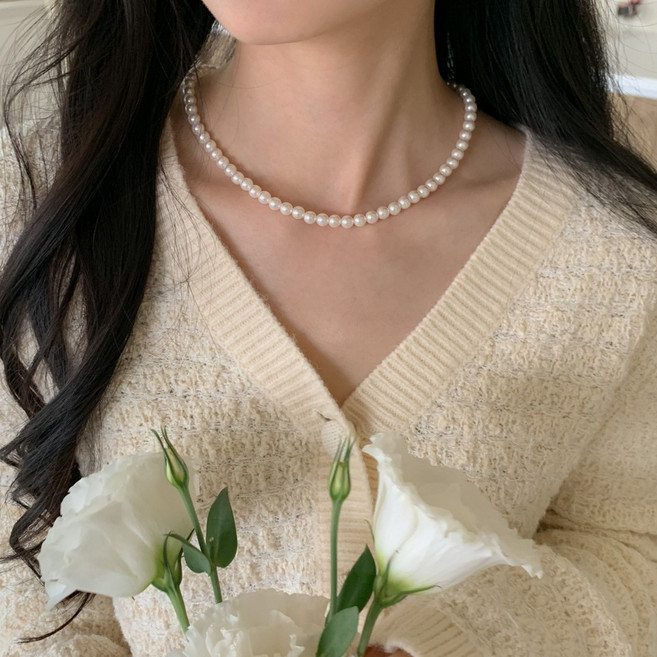 블루씨티 스왈 크리스탈 화이트 오스트리아 스왈 진주 목걸이