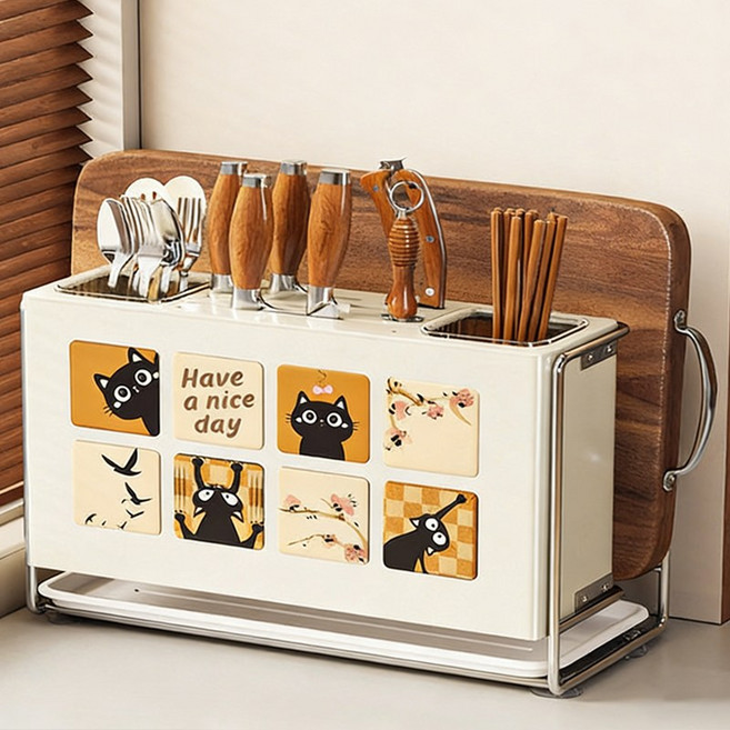 SeekFun 다용도 주방 수납장 칼꽂이 수저통 도마꽂이 물빠짐 다용도 수납함, 1개, 화이트