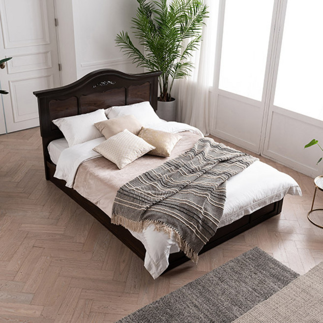 [삼익가구]리몬 아이보리 도장 침대(독립스프링 매트리스-퀸), 월넛 (독립매트 포함)