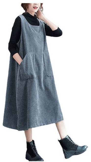 중년 여성의류 엄마옷 마담 고퀄리티 빅사이즈 겨울 따뜻한 롱 원피스 멜빵 40대 50대 60대 골덴 주머니 원피스