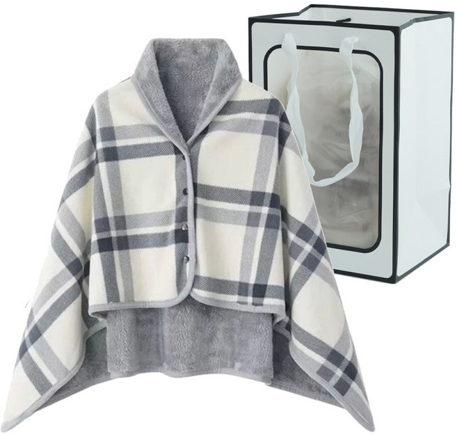 도소 망토담요+창문형쇼핑백 똑딱이 단추형 치마 체크 무릎담요-중형사이즈 80x130cm
