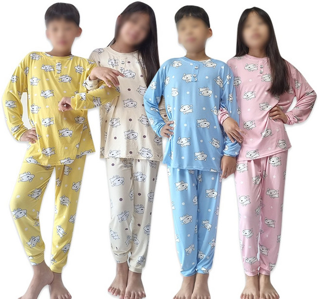 아동 긴팔 잠옷 세트 스판 잠옷 수면잠옷 피치 사방스판 피치원단 홈웨어 파자마 유아 키즈 주니어 실내복 내복 부드럽고 편안한원단 남아 여아 상하복 세트잠옷 학생 파자마 가을 편한
