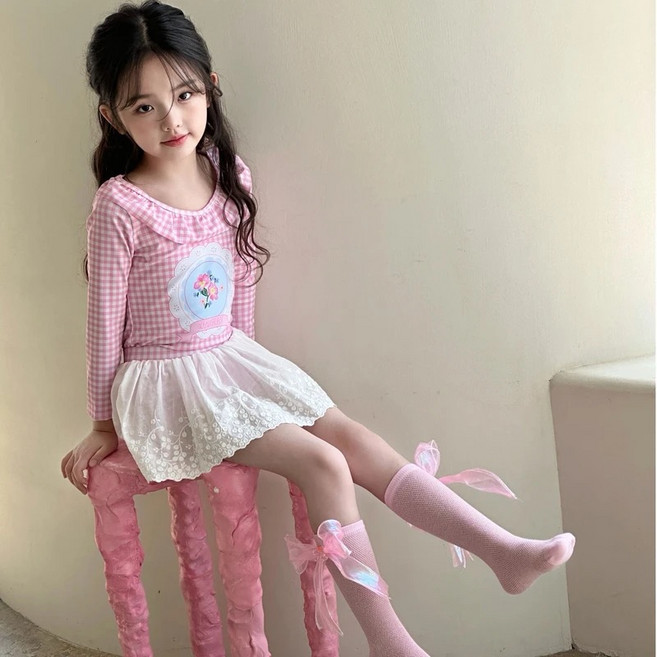 라움리에 여아 사랑스러운 공주 긴소매 투피스 치마 래쉬가드 수영복