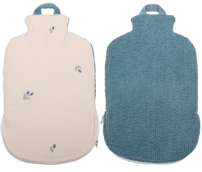 파쉬 보온물주머니 2L + 골덴 블루꽃자수 면커버, 1개