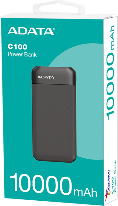 ADATA 威剛 C100 行動電源 10000mAh QC/PD 20W快充 薄型輕量化設計 公司貨, 黑色