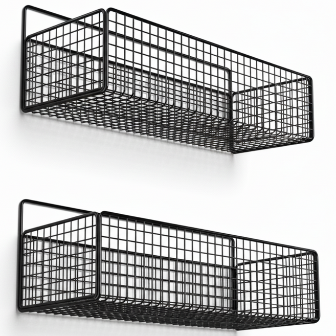 blitopia 1+1펀칭 디자인 다용도 바스켓 욕실 선반, 1개, 블랙