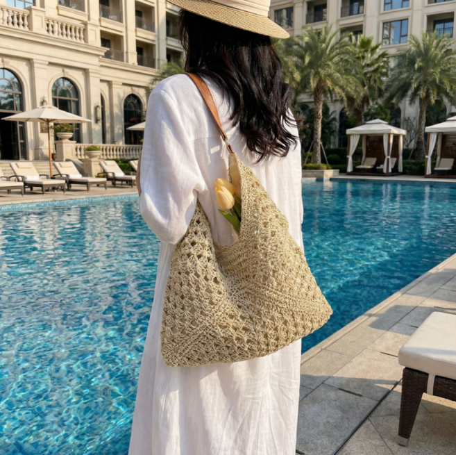 여름 라탄 네트 숄더백 데일리 비치 그물가방 2color