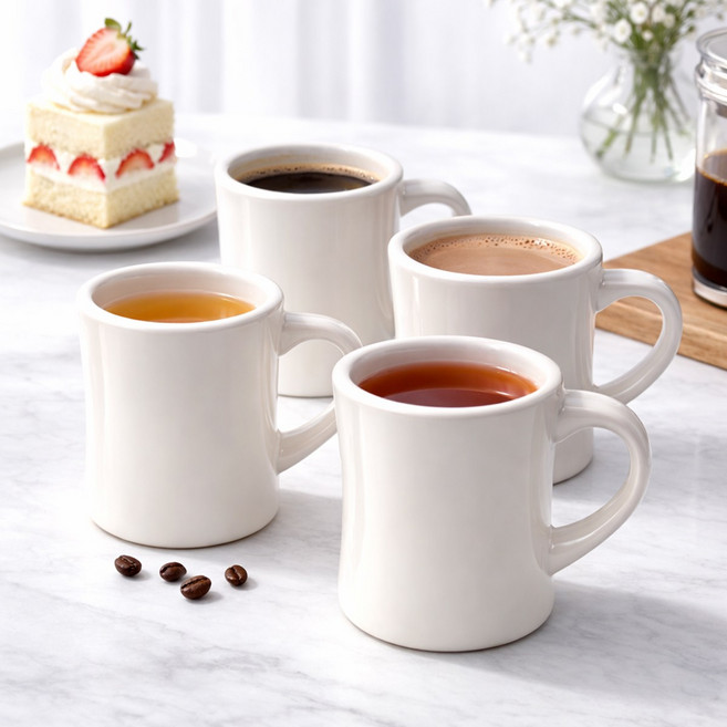 ROYAI ONE 예쁜 도자기 머그컵 머그잔 커피잔 350ml, 2개, 하얀색+하얀색