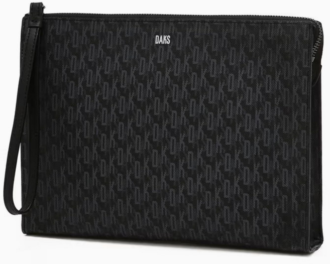 닥스 블랙 DK 로고패턴 가죽 클러치백