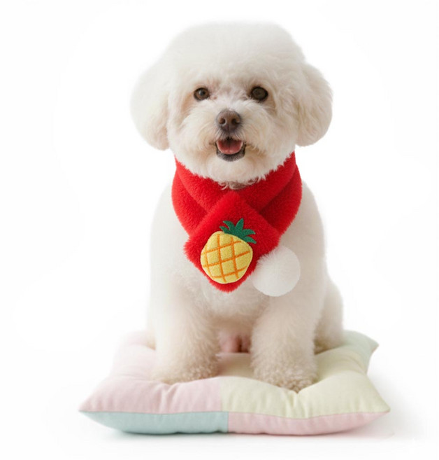 견행묘행 강아지 목도리 겨울 퍼 스카프, 1개, 레드