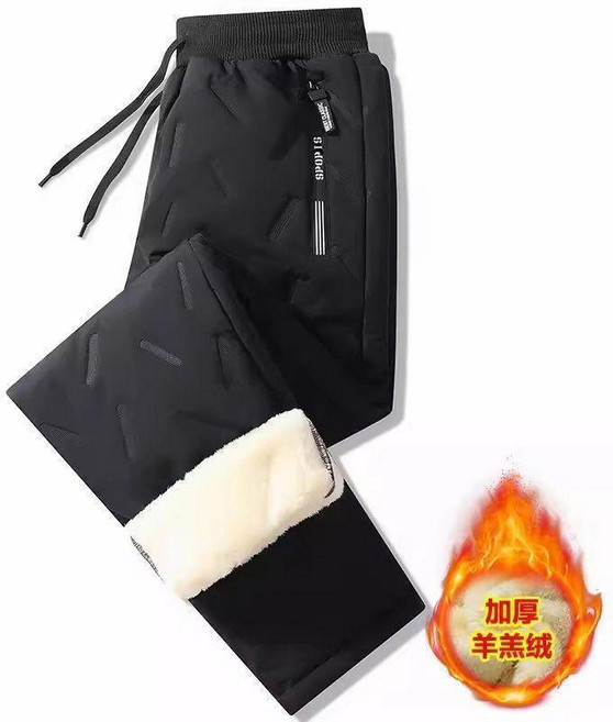 羔絨休閒褲 鼕季束腳 防風加厚保暖 大碼寬鬆加絨長褲 男士羊羔絨休閒褲 保暖舒適 穿搭必備 男