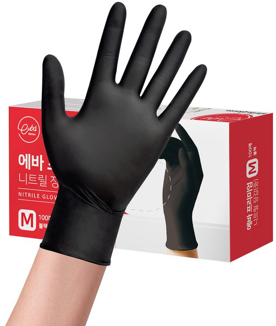에바 프리미엄 두꺼운 니트릴장갑 블랙 M 100매 식품용 요리용 의료용 일회용 다용도 파우더프리, 중(M), 1개