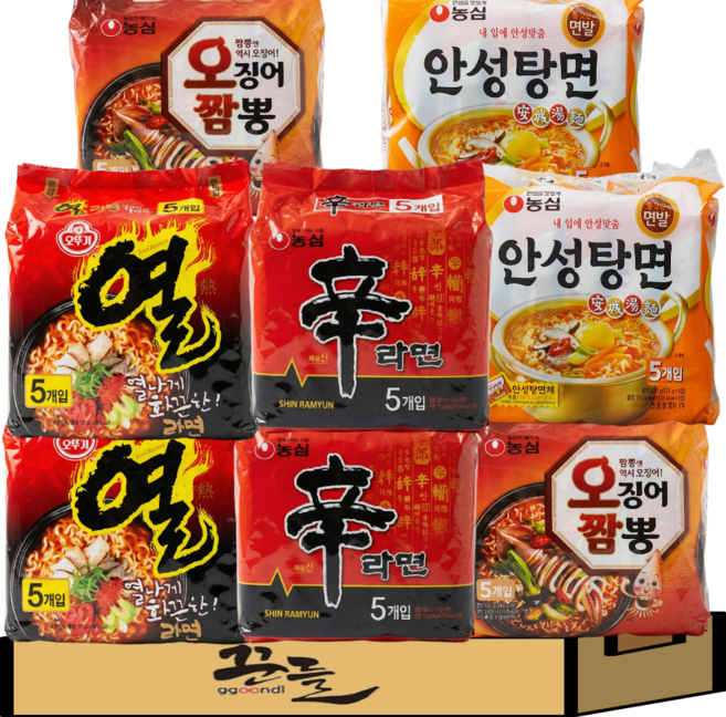 얼큰 국물라면 4종 세트 (신라면10 + 안성탕면10 + 오징어짬뽕10 + 열라면10)