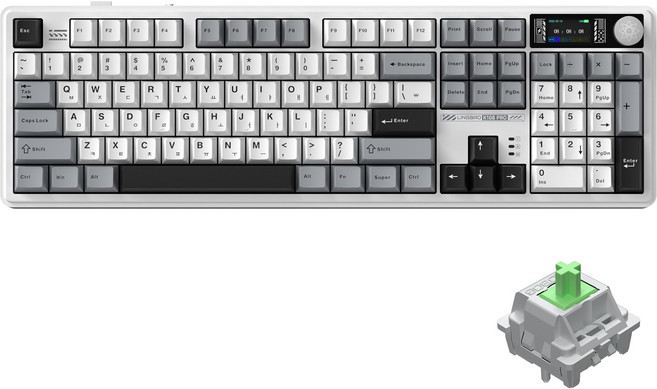LINGBAO K108Pro LCD 블루투스 게이밍 기계식 키보드 한글, 풀배열 108키, Gray Black